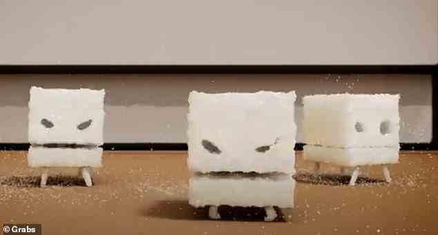 Lessons in healthy eating were introduced in British schools in 2009 as part of the Labour Government's Change4Life programme ¿ a £372 million long-term initiative that aimed to tackle rising levels of obesity with a raft of initiatives. In one prime-time TV advert in 2019, sugar cubes morphed into monsters (pictured) and were batted away by cartoon parents protecting their children.