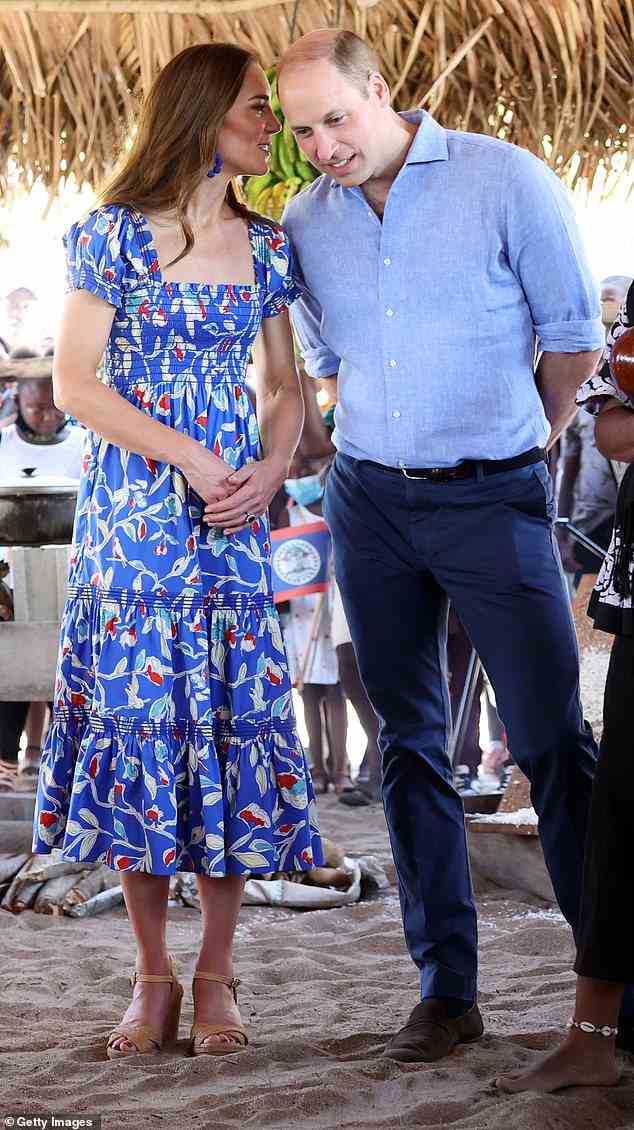 During an impromptu dancing session in Hopkins, Belize, on Sunday, Kate Middleton danced playfully with her husband and whispered in his ear
