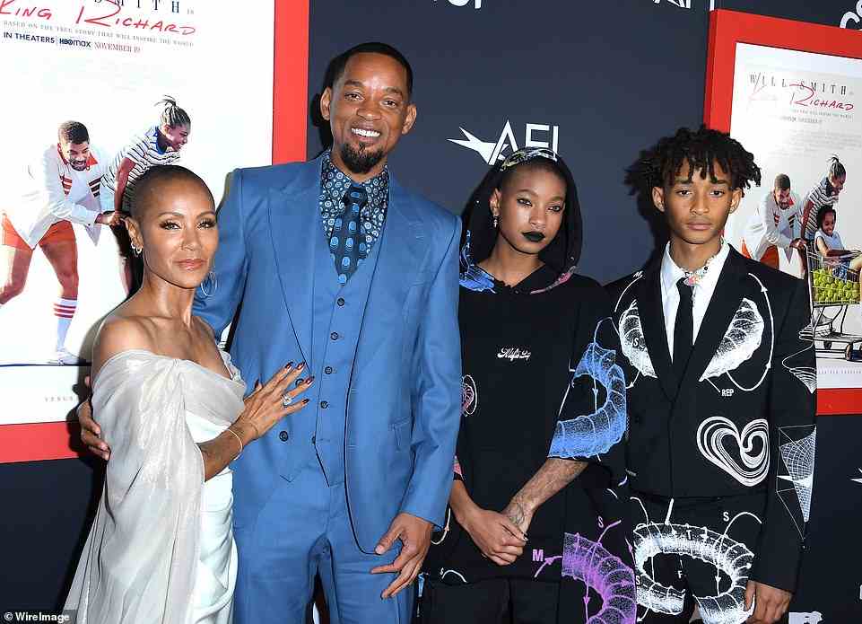 The couple - who share two children, Willow and Jaden Smith - have found their marriage the topic of headlines in recent years, particularly when Jada discussed her relationship with singer August Alsina (not pictured). The Smith family is seen together in November 2021