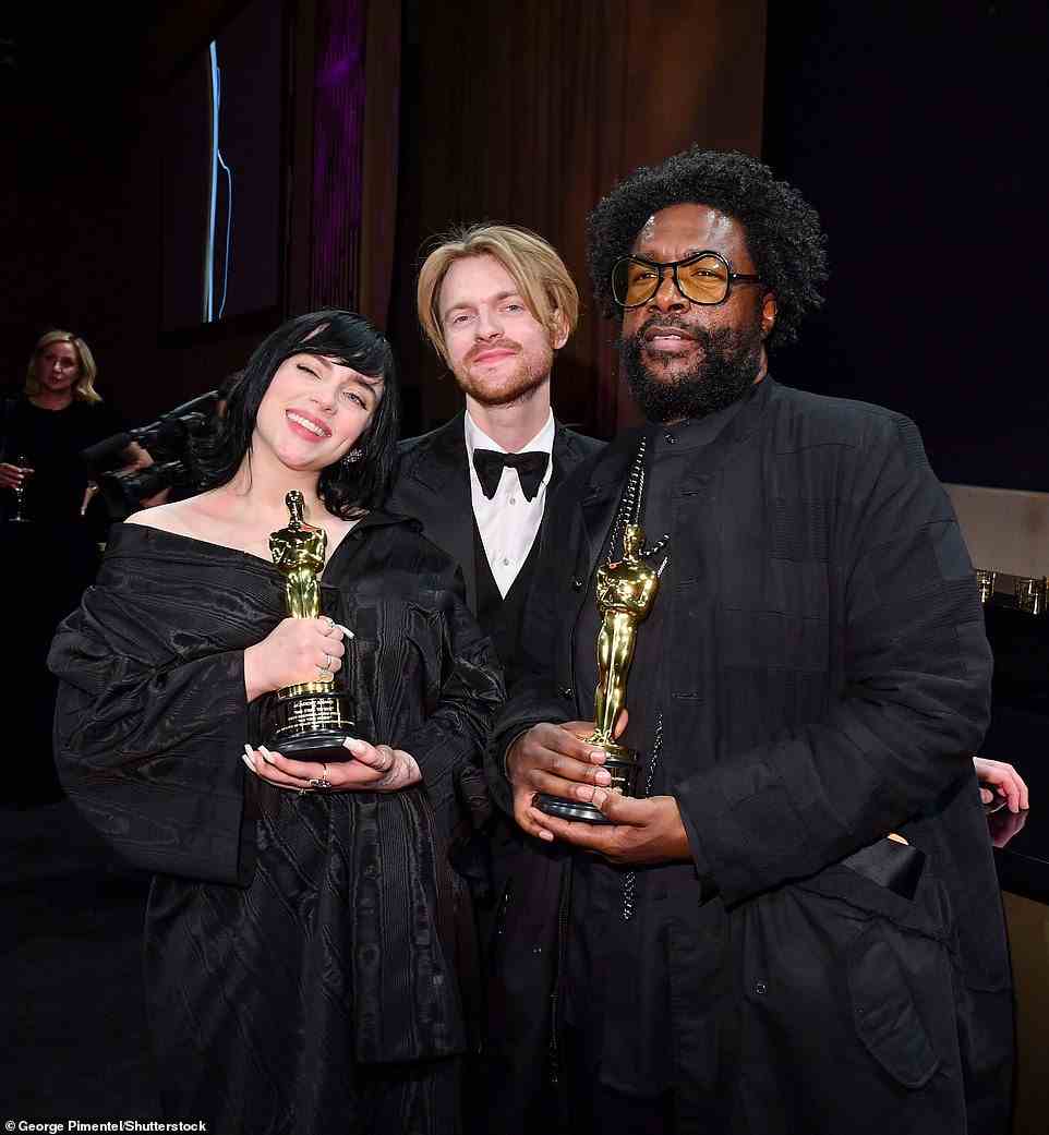 Talented trio: The siblings were also joined by Ahmir 'Questlove' Thompson who won Best Documentary Feature for Summer of Soul (Or, When The Revolution Could Not Be Televised)