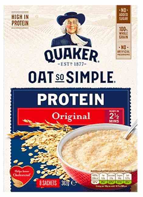 Quaker's Haferbrei So Simple Protein (im Bild) zum Beispiel hat einen höheren Salz-, Zucker- und Kaloriengehalt und mehr als doppelt so viel Fett wie seine Standard-Haferflocken