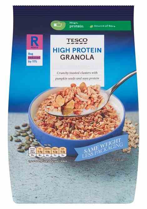 Tescos Hausmarke High Protein Granola (im Bild) hat ein Viertel mehr Zucker und viermal so viel Salz wie die Sorte Grains and Seeds aus dem Supermarkt