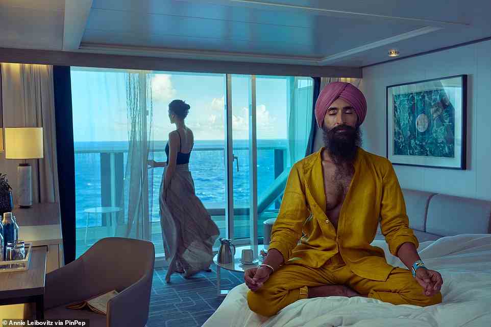 Another powerful image from Leibovitz - Waris Singh Ahluwalia, a Sikh American designer, actor and activist, meditating in his room on a Celebrity ship