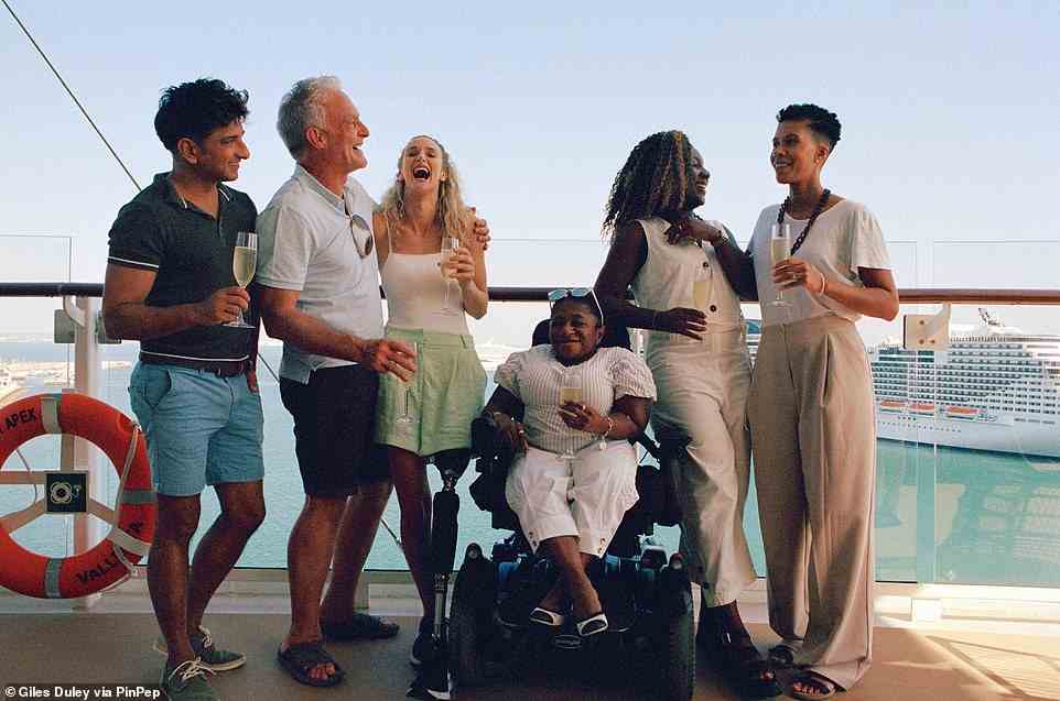 Here, Tim and Shaheen, Amy, Monique, and Aisha and Lexie laugh together on the deck of Celebrity Apex, captured by portrait and documentary photographer Duley