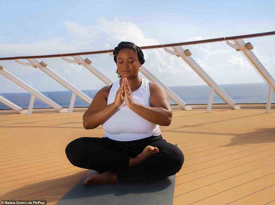 Photographer Green captured this peaceful image of Michaela Duerson, a model, actress and voice-over artist, doing yoga on the deck on Celebrity Edge