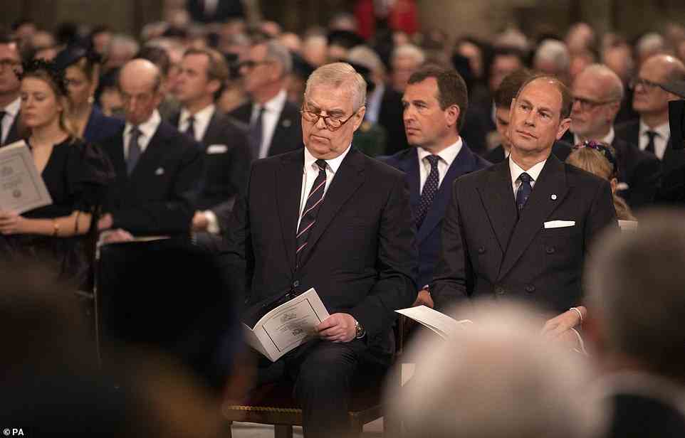 The Duke of York (centre) and the Earl of Wessex (right) during a Service of Thanksgiving for the life of the Duke of Edinburgh