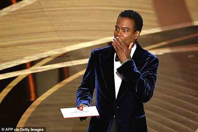 Fassungslos: Will hat sich seitdem dafür entschuldigt, Chris (im Bild) bei der Oscar-Verleihung am Sonntagabend geschlagen zu haben, und sagte, sein Verhalten sei „inakzeptabel und unentschuldbar“.