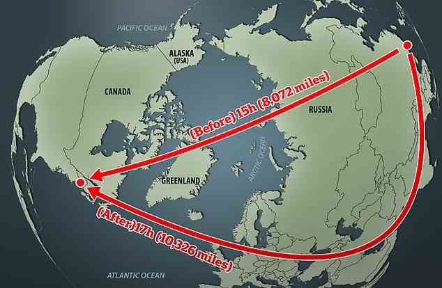 Die neue Flugroute durchquert Großbritannien, das europäische Festland und Zentralasien, um Russland zu vermeiden