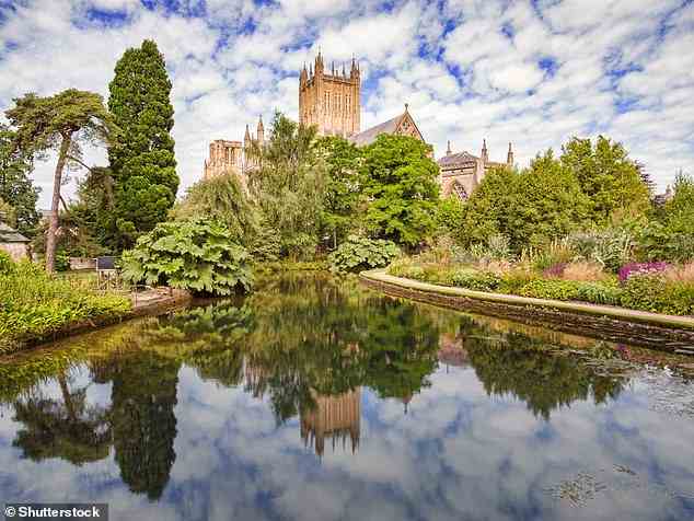 Bild perfekt: Sie besuchen die Gärten des Bishop's Palace gegenüber der Wells Cathedral (im Bild)