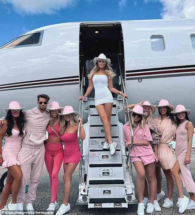In February, Paulina was joined by eight of her closest pals when she took a private jet to St. Barts for her bachelorette party