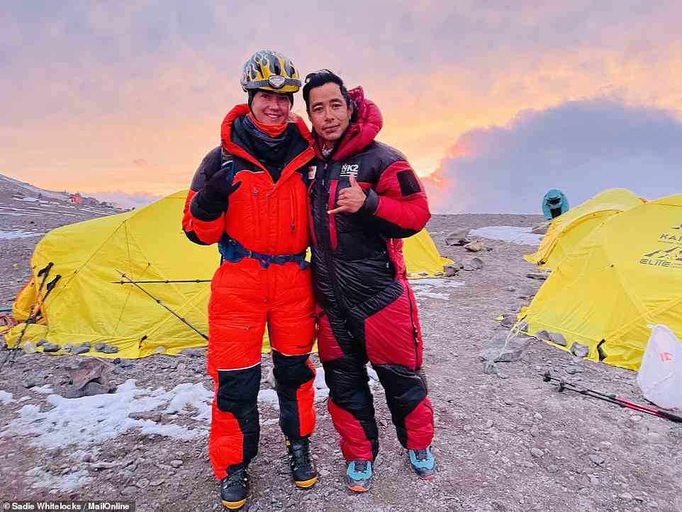 Sadie Whitelocks (left) went on an exclusive trip with Nimsdai Purja (right), who found overnight fame following his blockbuster Netflix documentary 14 Peaks: Nothing Is Impossible, in which he scales the world's 14 highest peaks in a record-breaking time of six months and six days