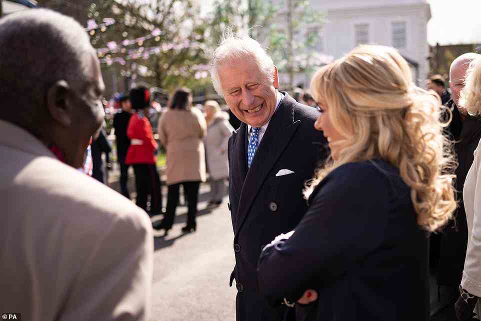 It was laughs all around between Prince Charles, Letitia Dean and Rudolph Walker, left, during the visit