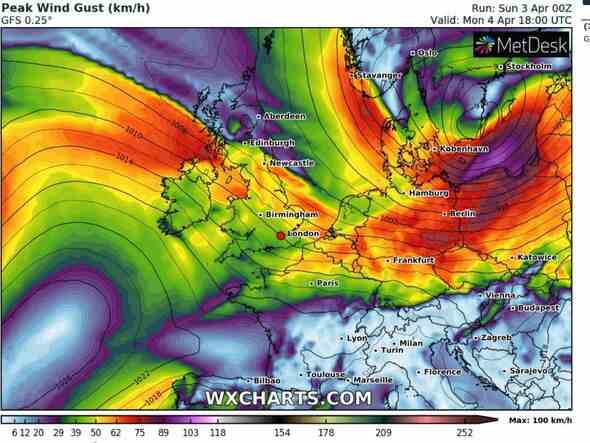 60mph-Winde (lila Kern) zerschmettern Großbritannien