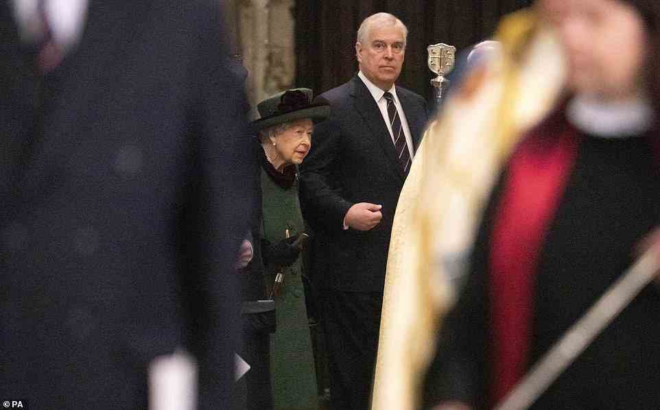 It had been expected that the Dean of Westminster would take the Queen to her seat, with Andrew behind. But the shamed royal instead walked her right in front of live cameras