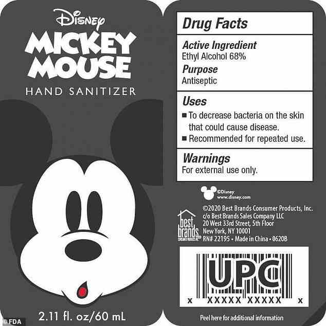 Es wurde festgestellt, dass Händedesinfektionsmittel der Marke Mickey Mouse Methanol enthalten, das nach dem Kontakt das Nervensystem stark schädigen kann