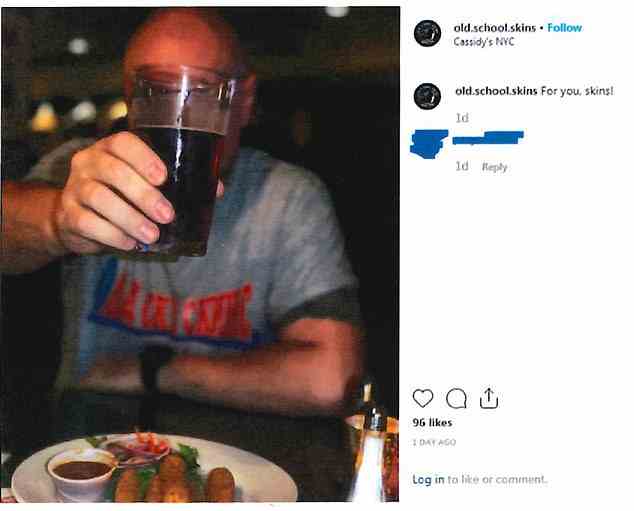 The Russian diplomat is pictured at Cassidy's Pub, around the corner from Trump Tower in Manhattan, wearing an OSS t-shirt