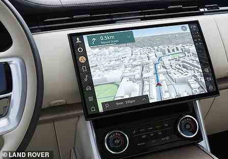 The curved screen up front is the largest in Range Rover history at 13.1 inches