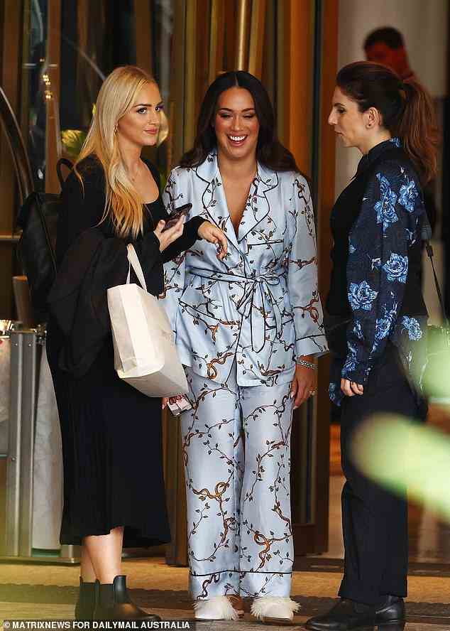 Blushing bride! Lou got ready at Sydney's Crown hotel with her friends and 'bride tribe' ahead of her lavish nuptials