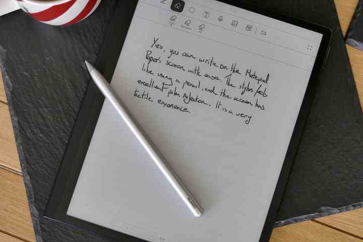 Handwritten text on the screen of the MatePad Paper using the M Pencil stylus.