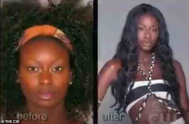During Aminat's makeover, the salon used relaxers despite her telling them that she was allergic to the product - which she claimed left her with a two-inch bald spot. She is pictured before (left) and after (right) her makeover