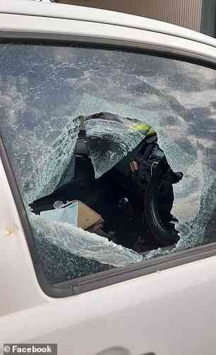 Ein selbstständiger Händler postete Bilder von seinem Van-Fenster, das zerbrochen war, was Diebe taten, um sein Arbeits-iPad zu stehlen