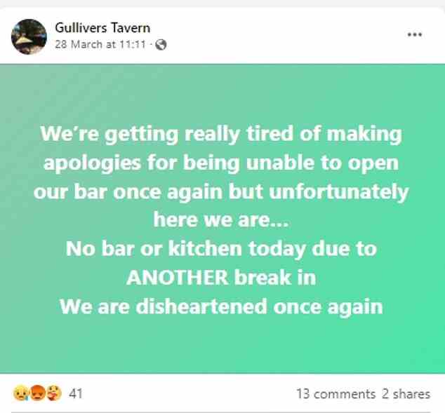 Der Pub hat auf Facebook über einen kürzlichen Einbruch vor nur zwei Wochen gepostet (Bild)