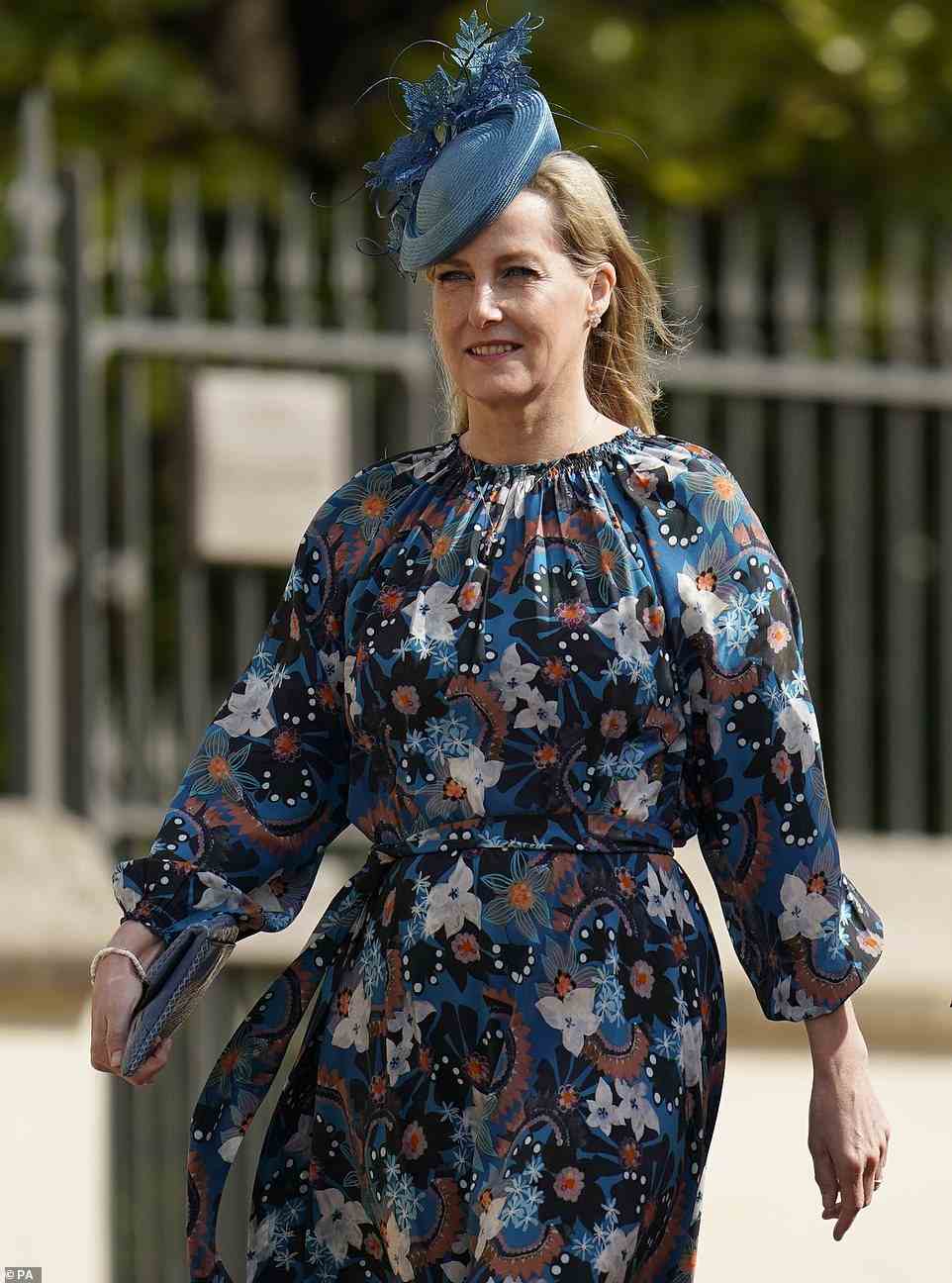The Countess of Wessex completed her look by wearing her blonde hair in a relaxed style tucked behind her ears
