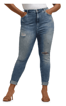 River Island Skinny Jeans mit hoher Taille und ungesäumtem Saum