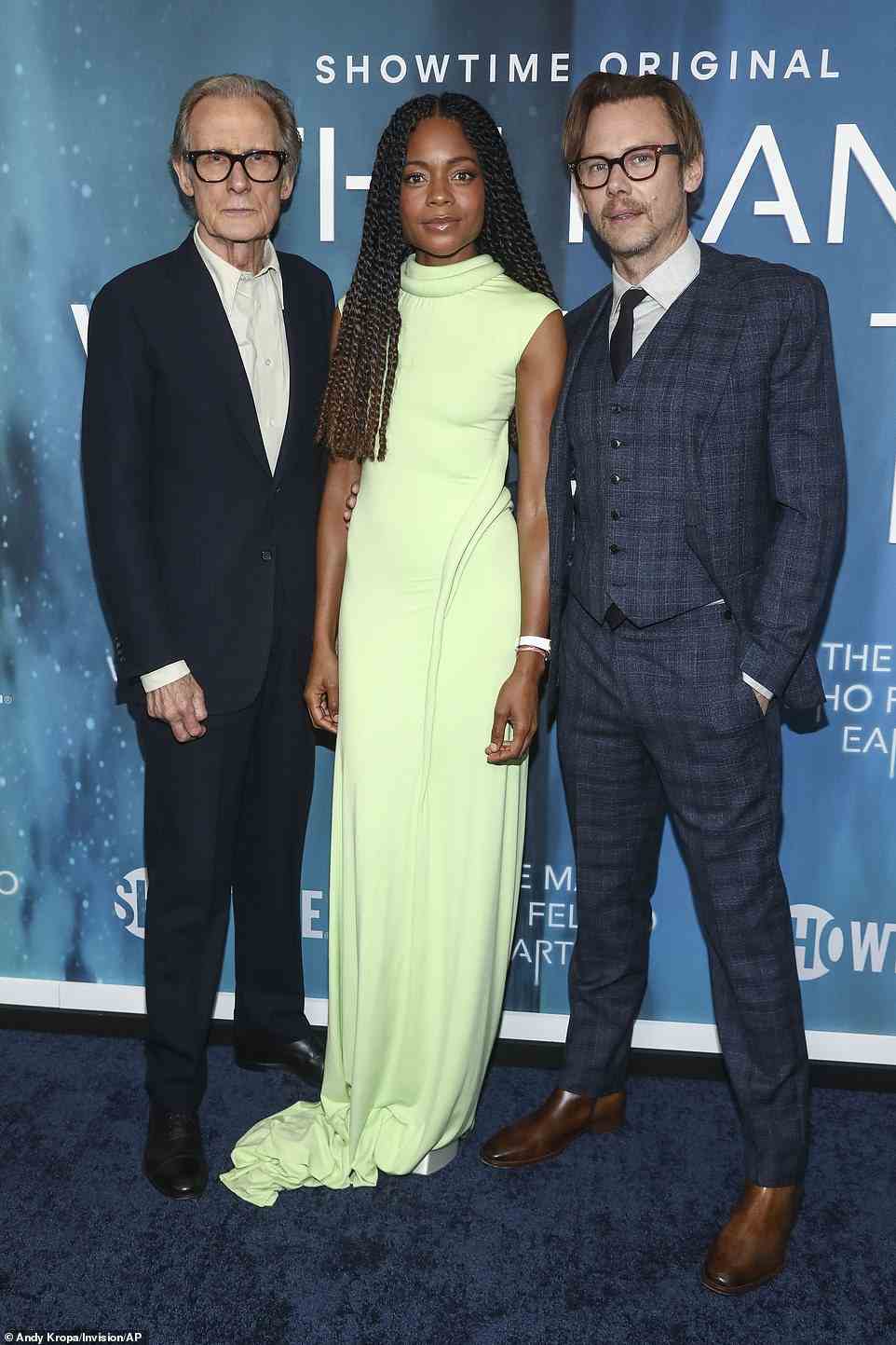 Gents: Naomie - who's been dating British investor Peter Legler since 2012 - was joined by her castmates Bill Nighy (L) and Jimmi Simpson (R) instead