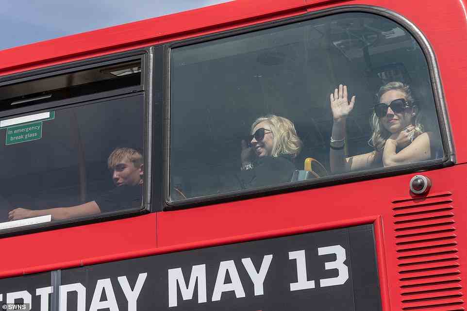 Wave: Tom's widow Kelsey waved at Tom's fans as she departed the emotional service