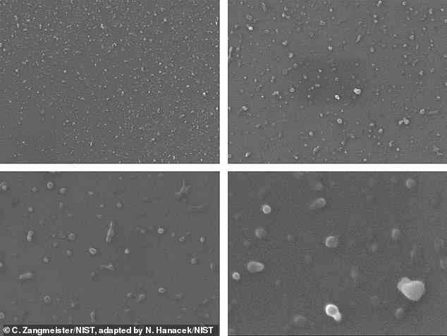 Hochauflösende Bilder der Nanopartikel, die in Einweg-Getränkebechern wie Kaffeetassen gefunden wurden, im Mikrometerbereich (ein Millionstel Meter).