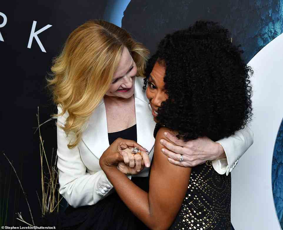 Bear hug! Laura enthusiastically embraced her castmate, Jessica Frances Dukes, who portrays FBI Special Agent Maya Miller.