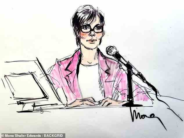 Kardashian family Matriarch Kris Jenner (pictured in a court sketch on Friday) sobbed in court on today as she recounted the day Chyna allegedly pulled a gun on her son's head