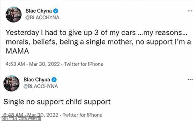 'I'm MAMA... single, no support [no] child support,' Chyna tweeted on March 30