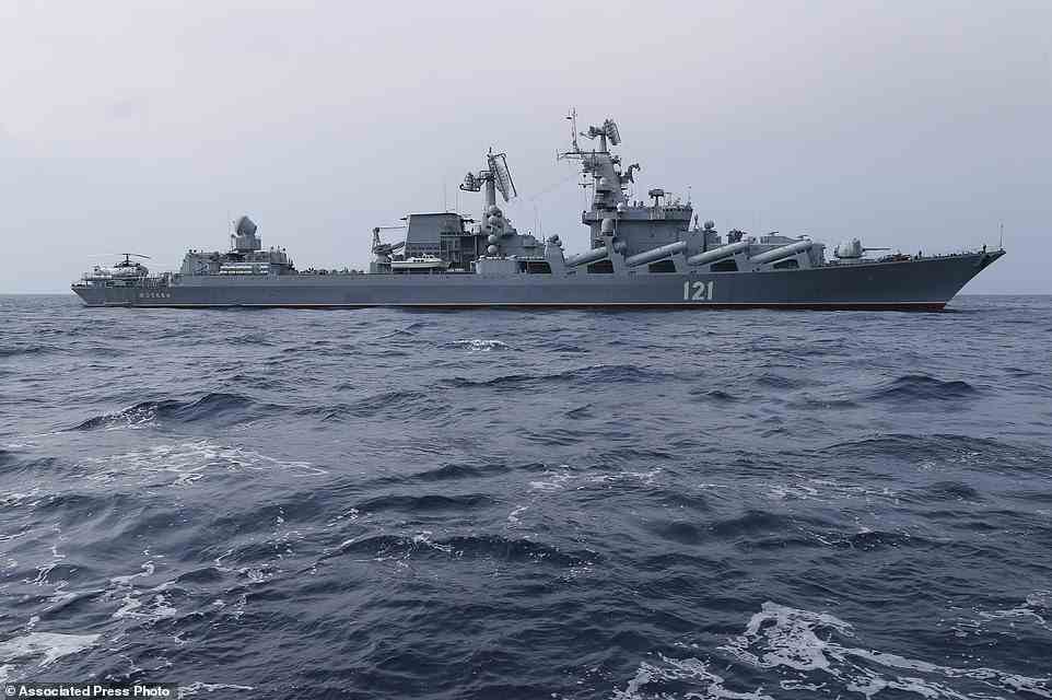 In this photo provided by the Russian Defense Ministry Press Service, Russian navy missile cruiser Moskva is on patrol in the Mediterranean Sea near the Syrian coast on December 17, 2015