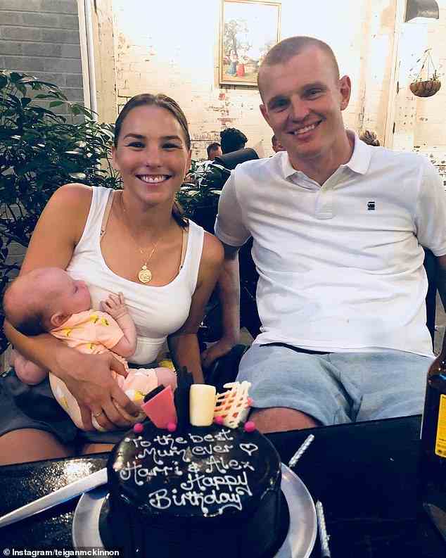 Alex McKinnon and Teigan (pictured with their eldest daughter) announced their break-up on Sunday after five years of marriage
