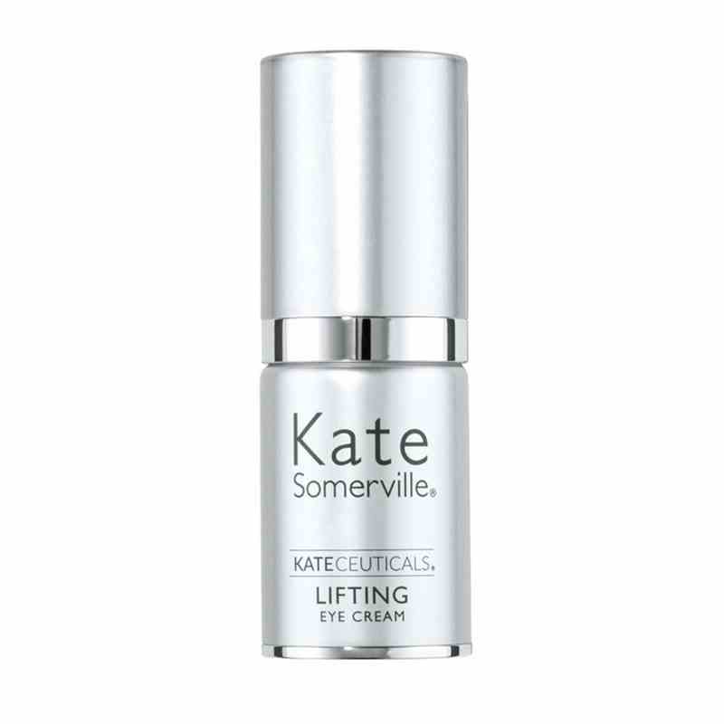 Eine silberne Flasche der Kate Somerville KateCeuticals Lifting Eye Cream auf weißem Hintergrund