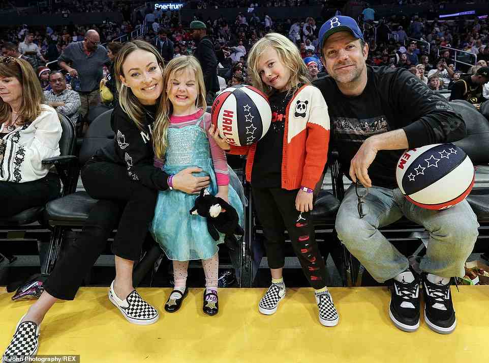 Wilde and Sudeikis were previously engaged however they separated in late 2020. The two stars share two children together, eight-year-old son Otis and five-year-old daughter Daisy (pictured in February 2020)