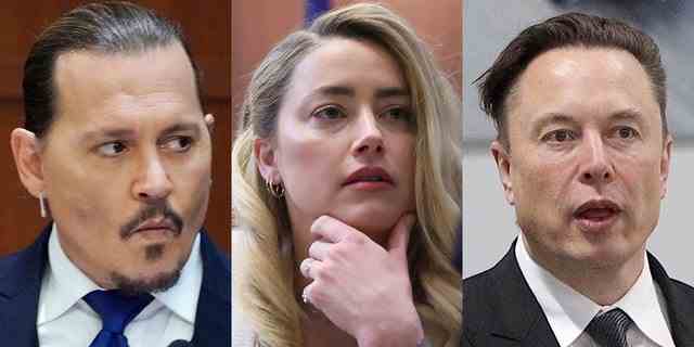 Eine Fotokombination von Johnny Depp, Amber Heard und Elon Musk.