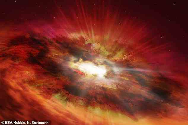 Entferntes Objekt: Astronomen glauben, den Vorfahren eines supermassiven Schwarzen Lochs (abgebildet in einer künstlerischen Darstellung) identifiziert zu haben, das relativ kurz nach dem Urknall geboren wurde