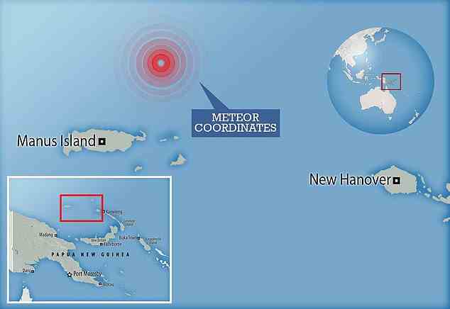Laut NASA erhellte der Meteor am 8. Januar 2014 den Himmel in der Nähe von Manus Island, Papua-Neuguinea, während er mit mehr als 100.000 Meilen pro Stunde unterwegs war.  Laut Wissenschaftlern könnte es den Ozean mit interstellaren Trümmern überschüttet haben