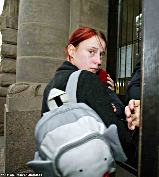 They found themselves in court in 2005 after having four children together, where Stuebing was sentenced to two and a half years for re-committing incest (pictured, Susan arriving at court with her daughter Sophia in her arms)