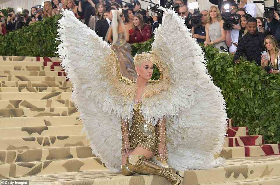 Katy Perry said she felt 'celestial' and 'ethereal' in this Versace look - with wings - for the Celestial Bodies theme