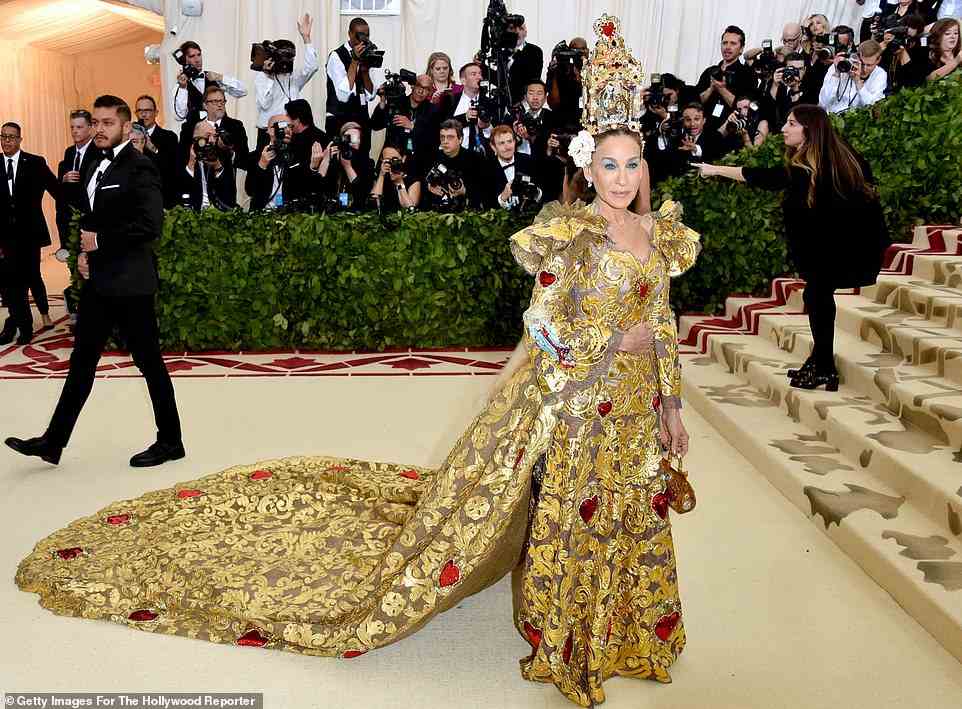 Another Met Gala, another headpiece for Sarah Jessica Parker, who wore Dolce & Gabbana in 2018