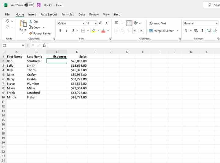 Neue Spalte in Microsoft Excel eingefügt.