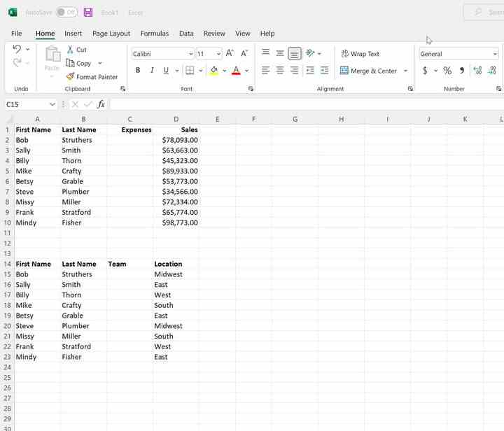 Teilspalte in Microsoft Excel eingefügt.
