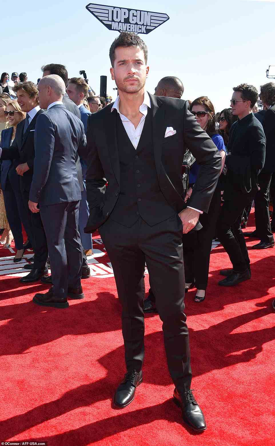 S.W.A.T. star Jack Schumacher looked cool in a black suit and matching loafers