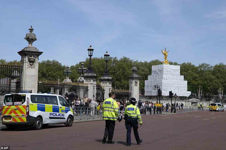 Police patrol The Mall ahead of the biggest celebration of the Queen for many years next month