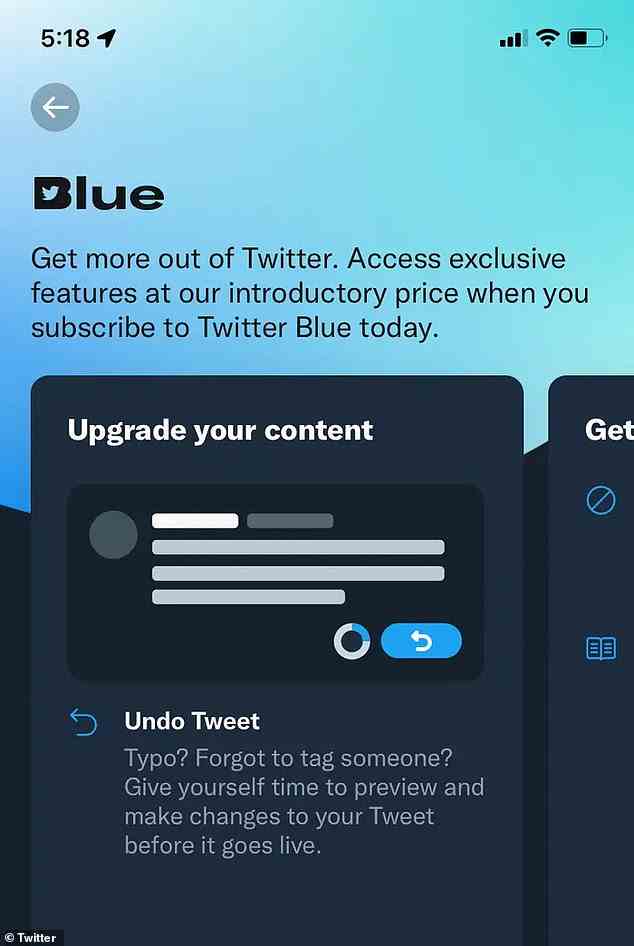 Twitter Blue, das im Juni 2021 eingeführt wurde, ist der erste Abonnementdienst von Twitter und bietet „exklusiven Zugriff auf Premium-Funktionen“ auf monatlicher Abonnementbasis