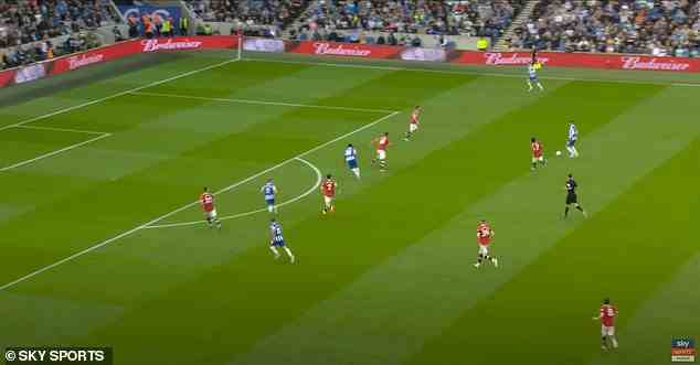 Varane is also drawn out of position, allowing Welbeck to slip in behind for Brighton to score